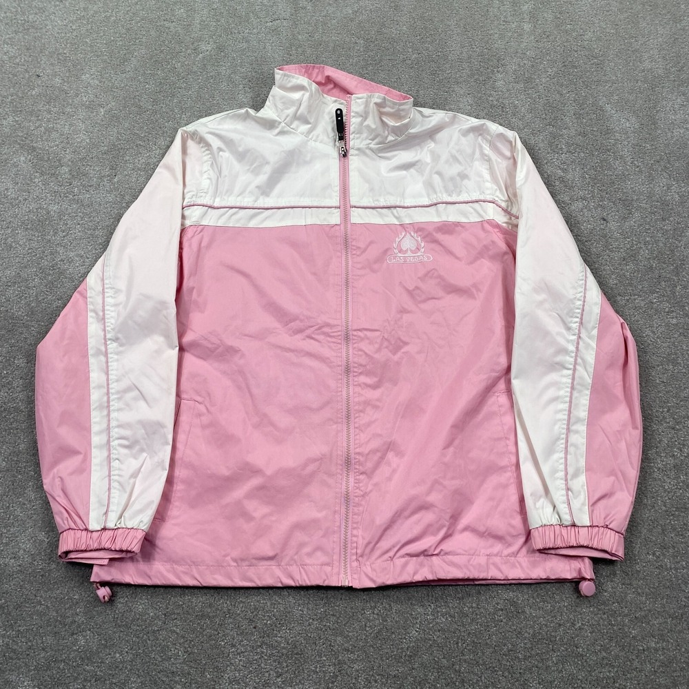 Vintage I5 Full Zip Up Windbreaker Jacket Cinch Cord Hem Women's Size XL Pink